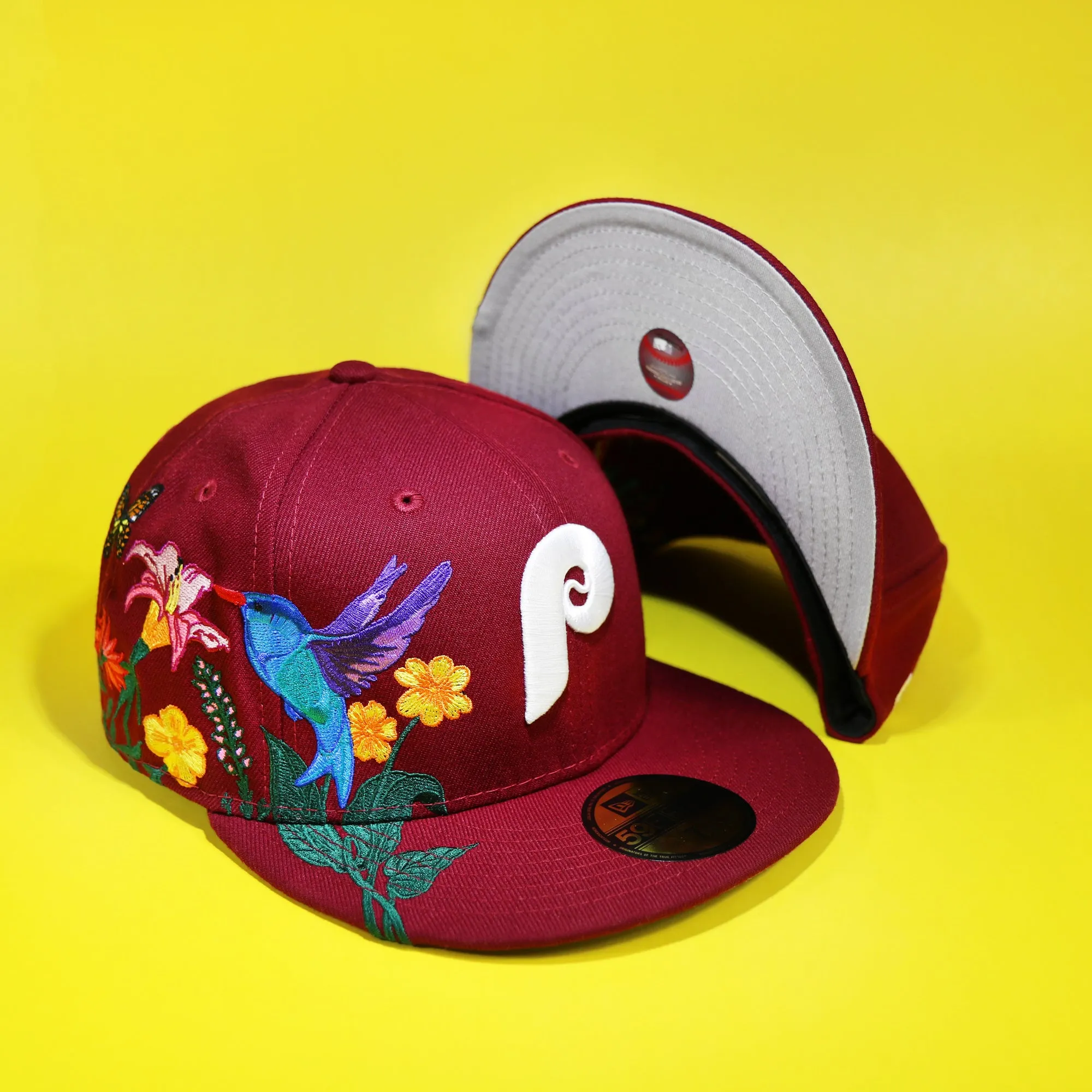 Cooperstown Philadelphia Phillies Gray Bottom Bloom Spring Embroidery 59Fifty Fitted Cap | Maroon 59Fifty Cap