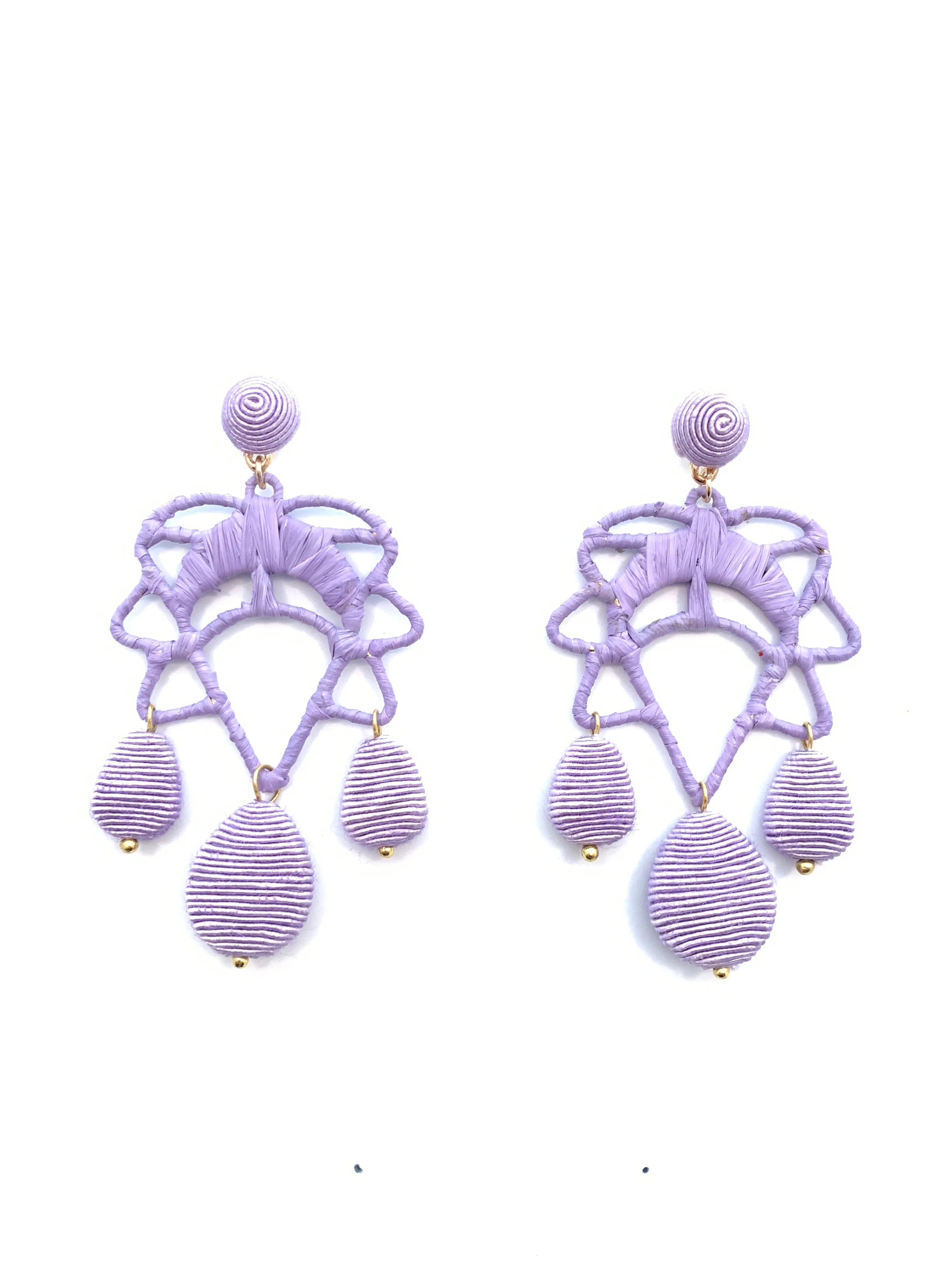 Cord and Rattan Lotus Drop Earrings - Lilac