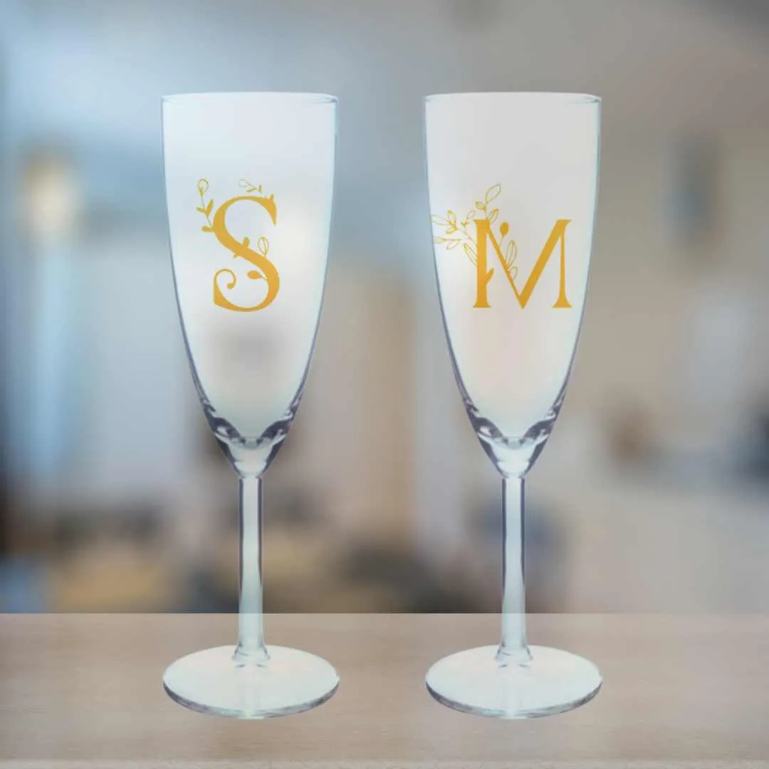 Custom Champagne Flute Glass Personalized Mimosa glasses - Monogram Initial