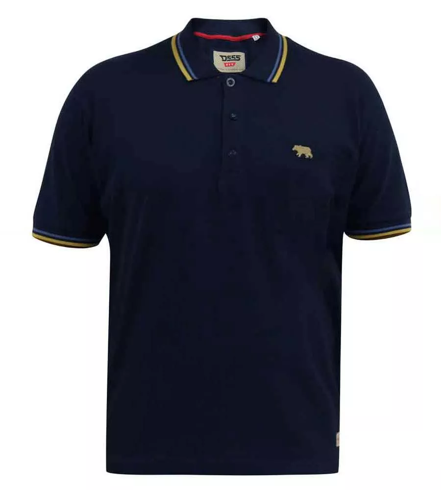 D555 Big Mens Navy Polo Shirt With Colour Rib Tipping On Collar and Cuffs (HAMFORD 1)