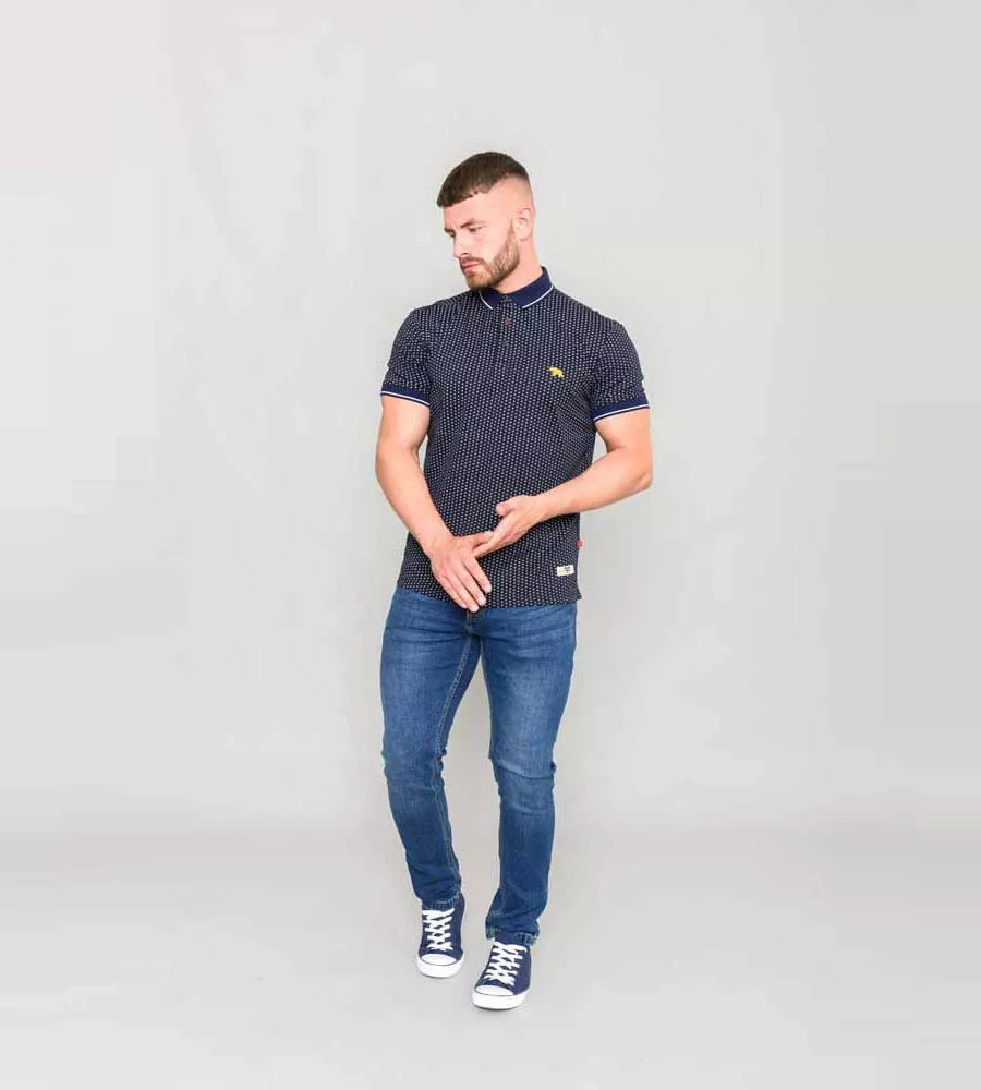 D555 Tall Mens Polo Shirt With All Over Print and Chest Embroidery (BATTERSEA)