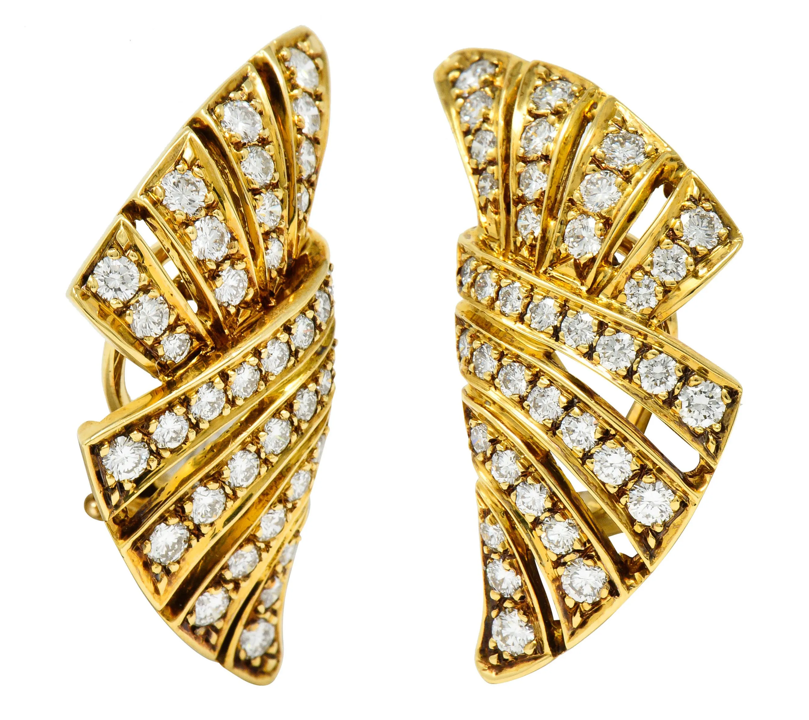 Dankner Vintage 2.25 CTW Diamond 18 Karat Gold Fanned Ear-Clip Earrings