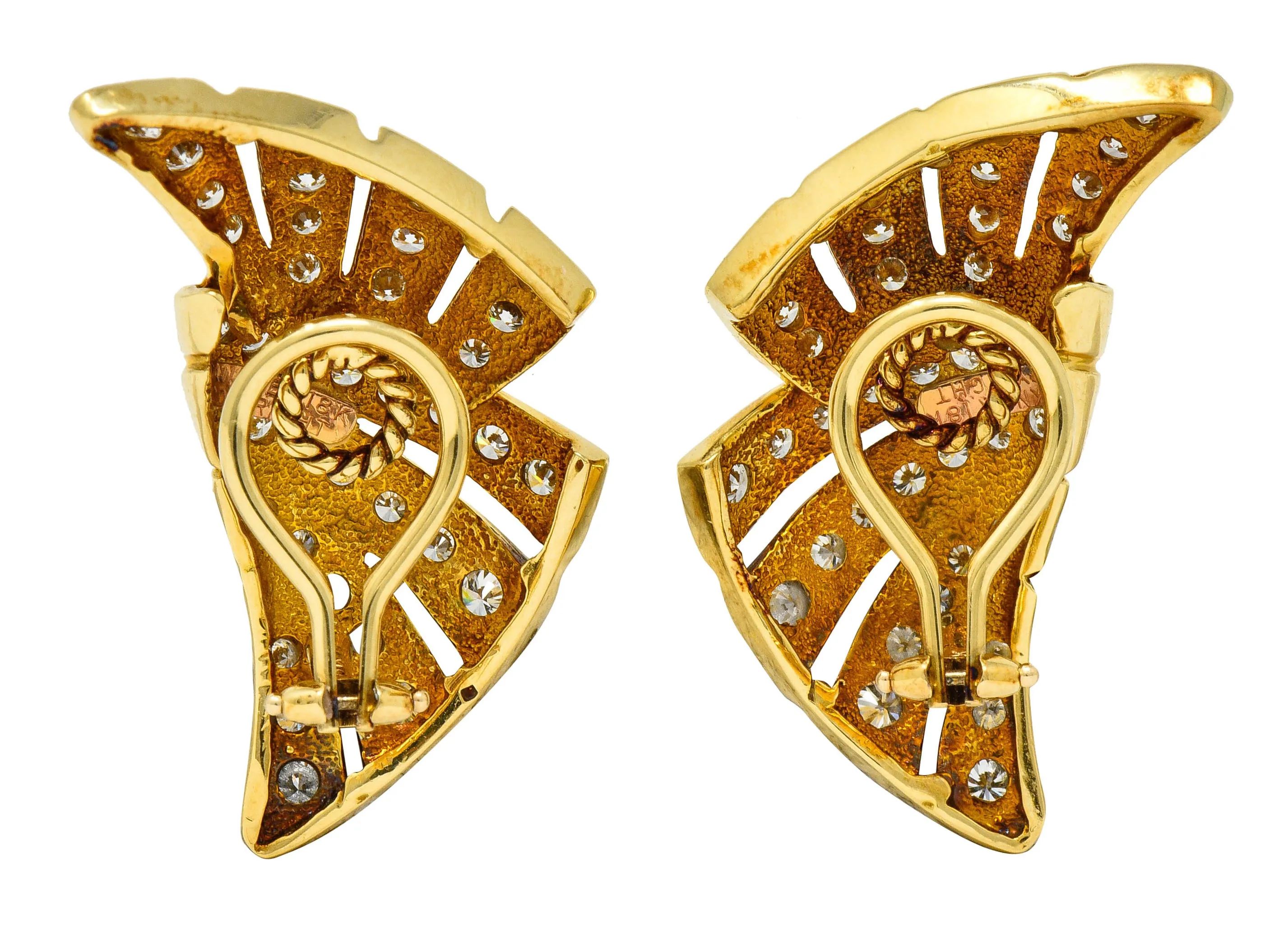 Dankner Vintage 2.25 CTW Diamond 18 Karat Gold Fanned Ear-Clip Earrings