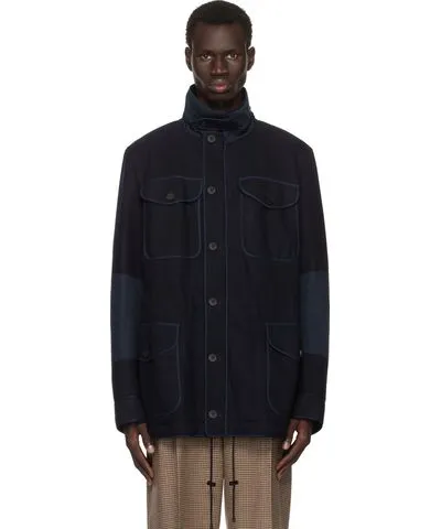 Dries Van Noten Navy Wool Gabardine Jacket