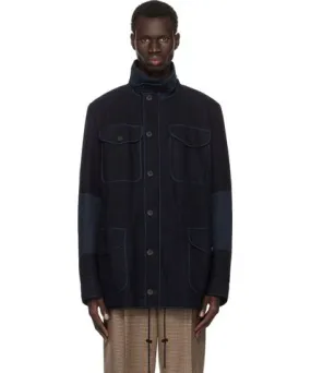 Dries Van Noten Navy Wool Gabardine Jacket