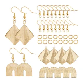 Earring Making Kit, Golden, Geometric Pendants, Brass Pendants, Earrings Hooks, Jump Rings