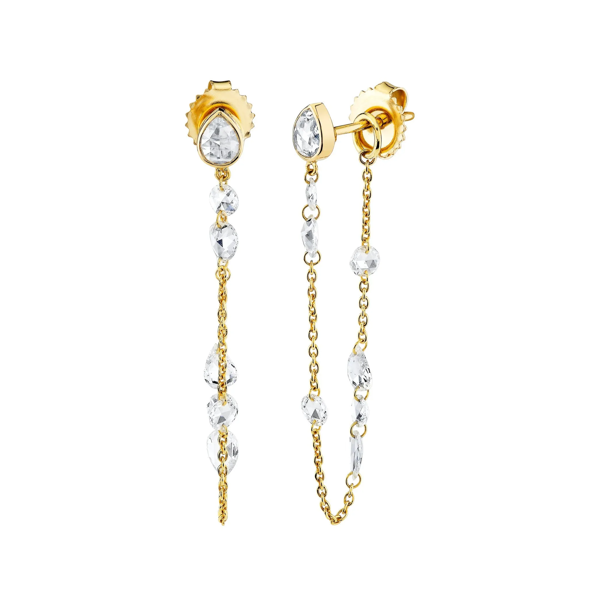 Eau de Rose Cut Diamond Iris Chain Earrings