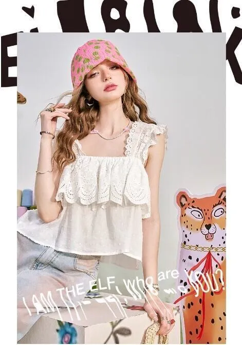 ELF SACK  |Casual Style Sleeveless Street Style Plain Cotton Lace