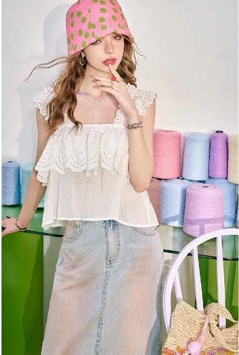 ELF SACK  |Casual Style Sleeveless Street Style Plain Cotton Lace