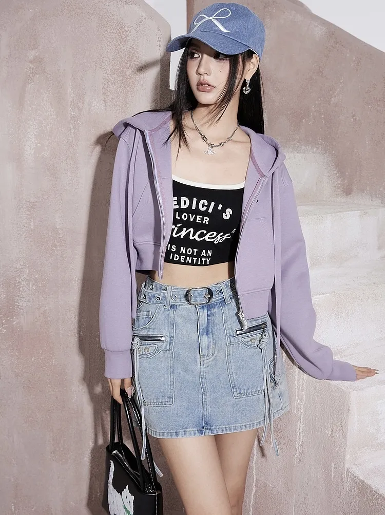 ELF SACK  |Street Style Long Sleeves Cotton Logo Cropped Tops