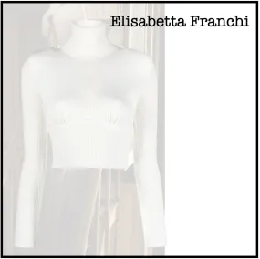 ELISABETTA FRANCHI  |Casual Style Long Sleeves Plain High-Neck Office Style