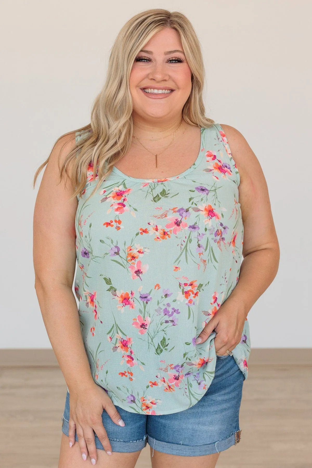 Eye Catching Beauty Floral Tank- Mint