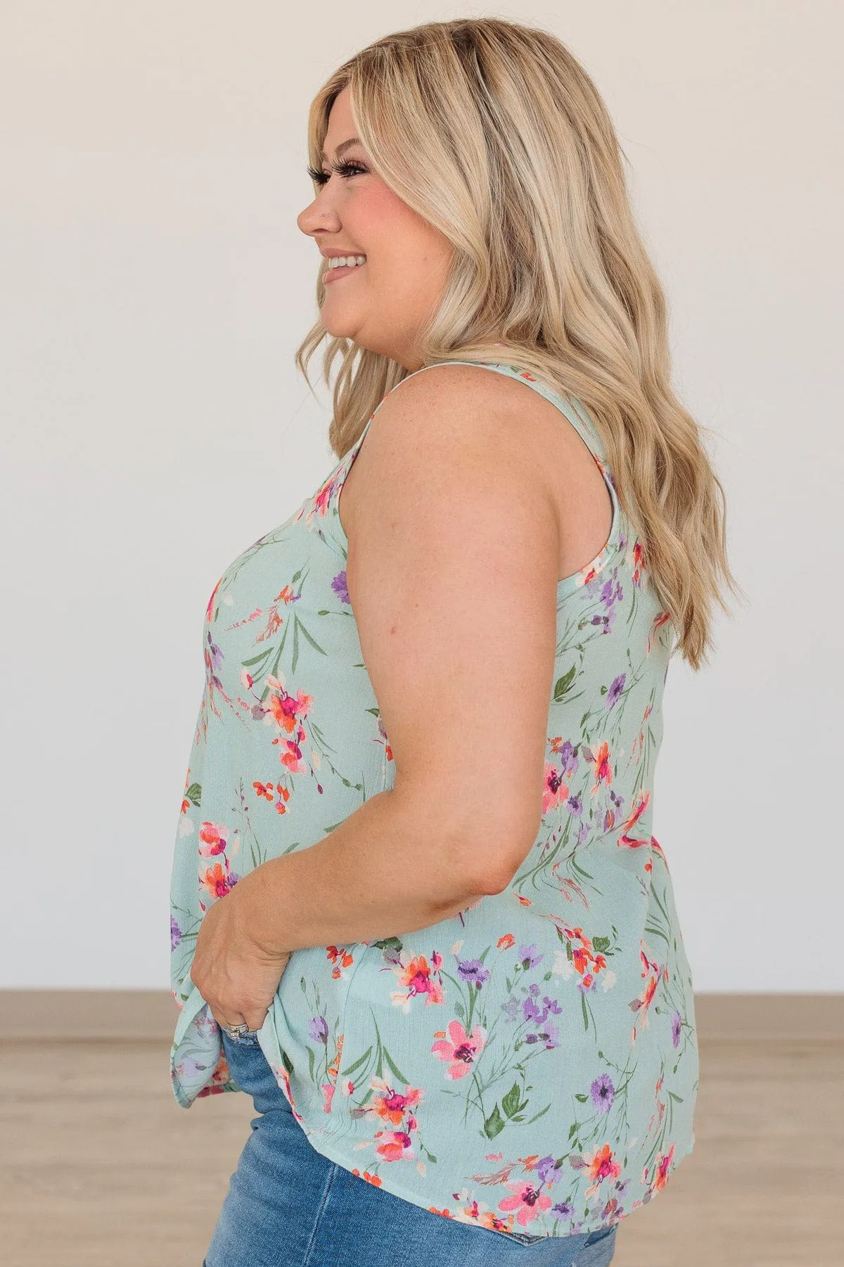 Eye Catching Beauty Floral Tank- Mint