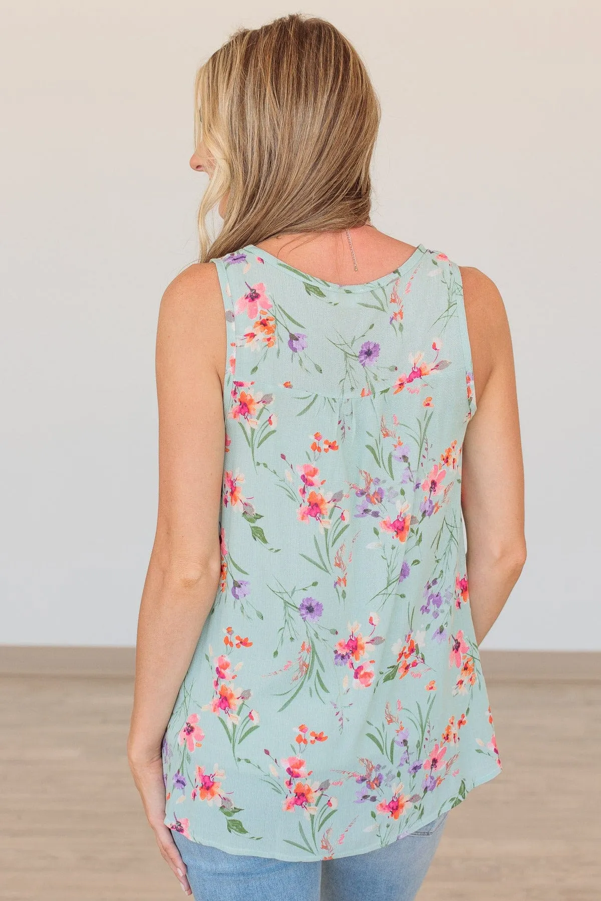 Eye Catching Beauty Floral Tank- Mint