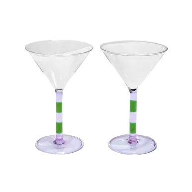 Fazeek Striped Martini Glasses Set of Two, Lilac Green