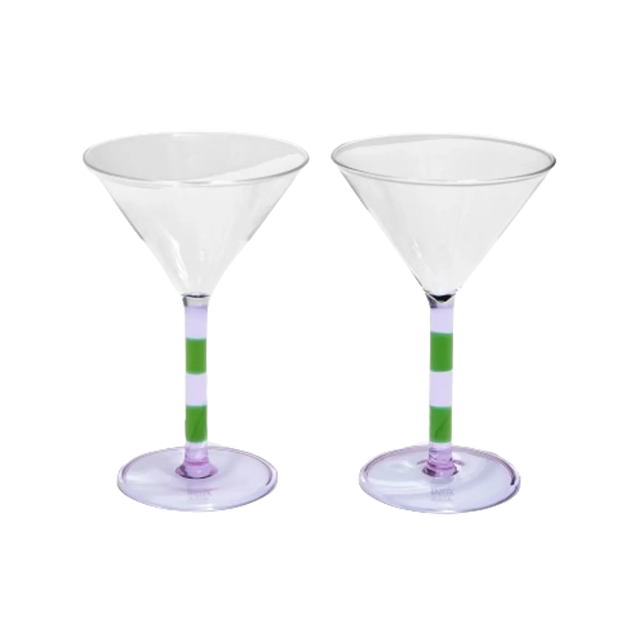 Fazeek Striped Martini Glasses Set of Two, Lilac Green