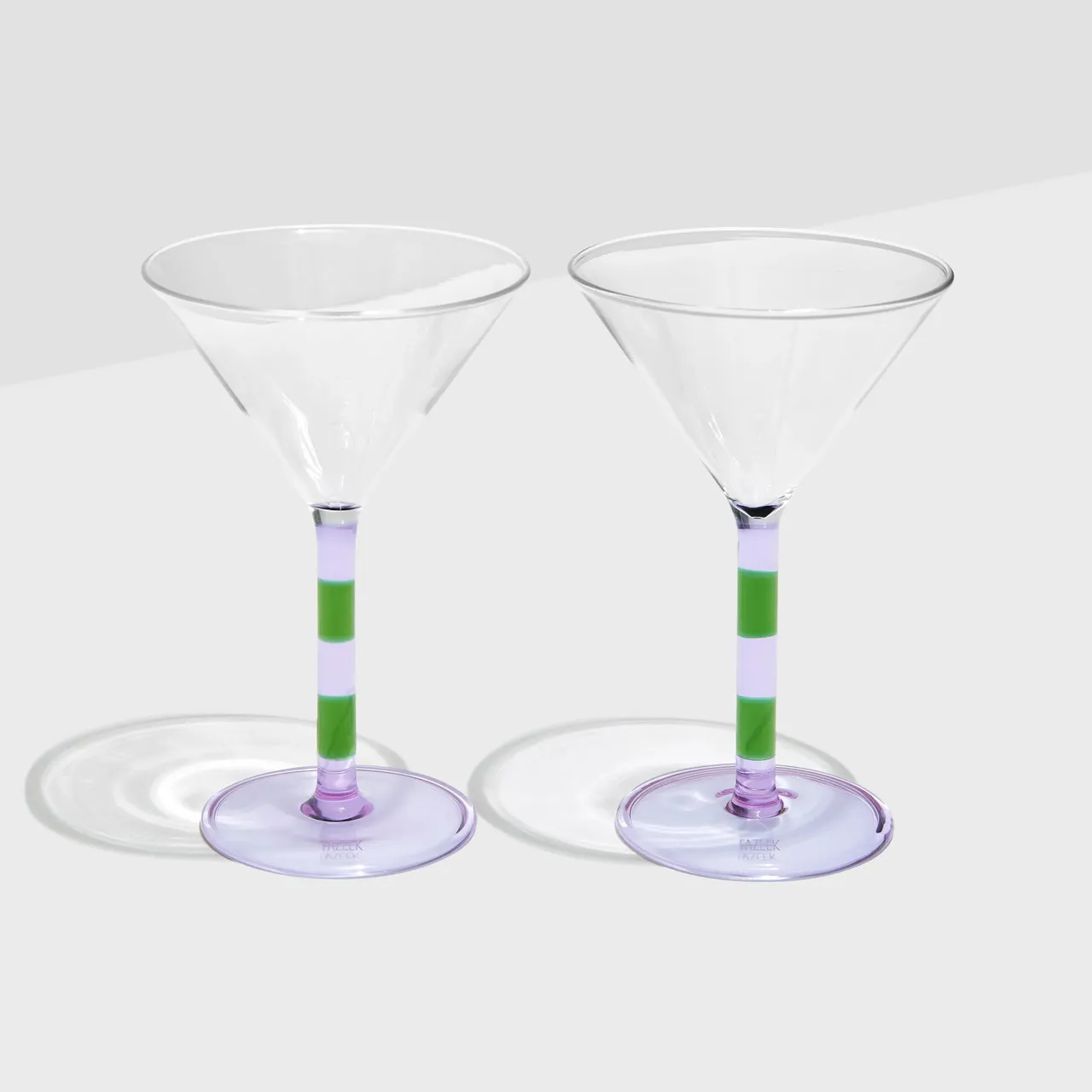 Fazeek Striped Martini Glasses Set of Two, Lilac Green