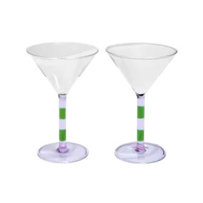 Fazeek Striped Martini Glasses Set of Two, Lilac Green