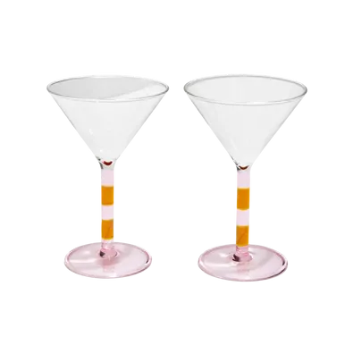 Fazeek Striped Martini Glasses Set of Two, Pink Amber