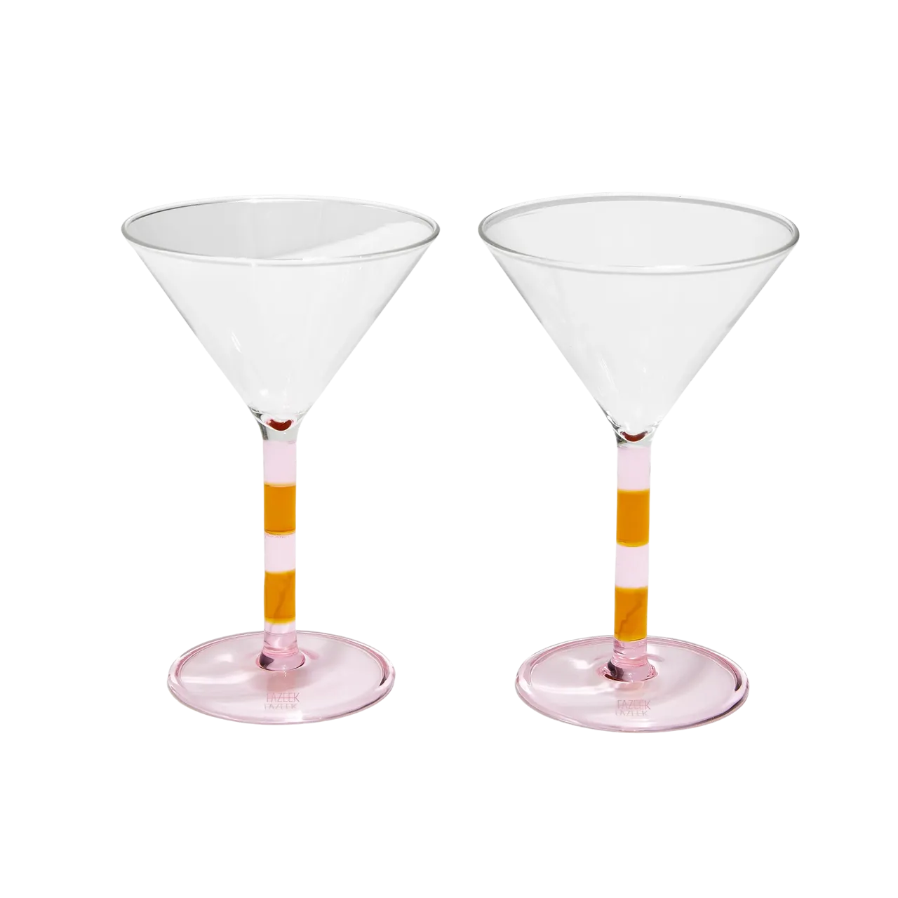 Fazeek Striped Martini Glasses Set of Two, Pink Amber