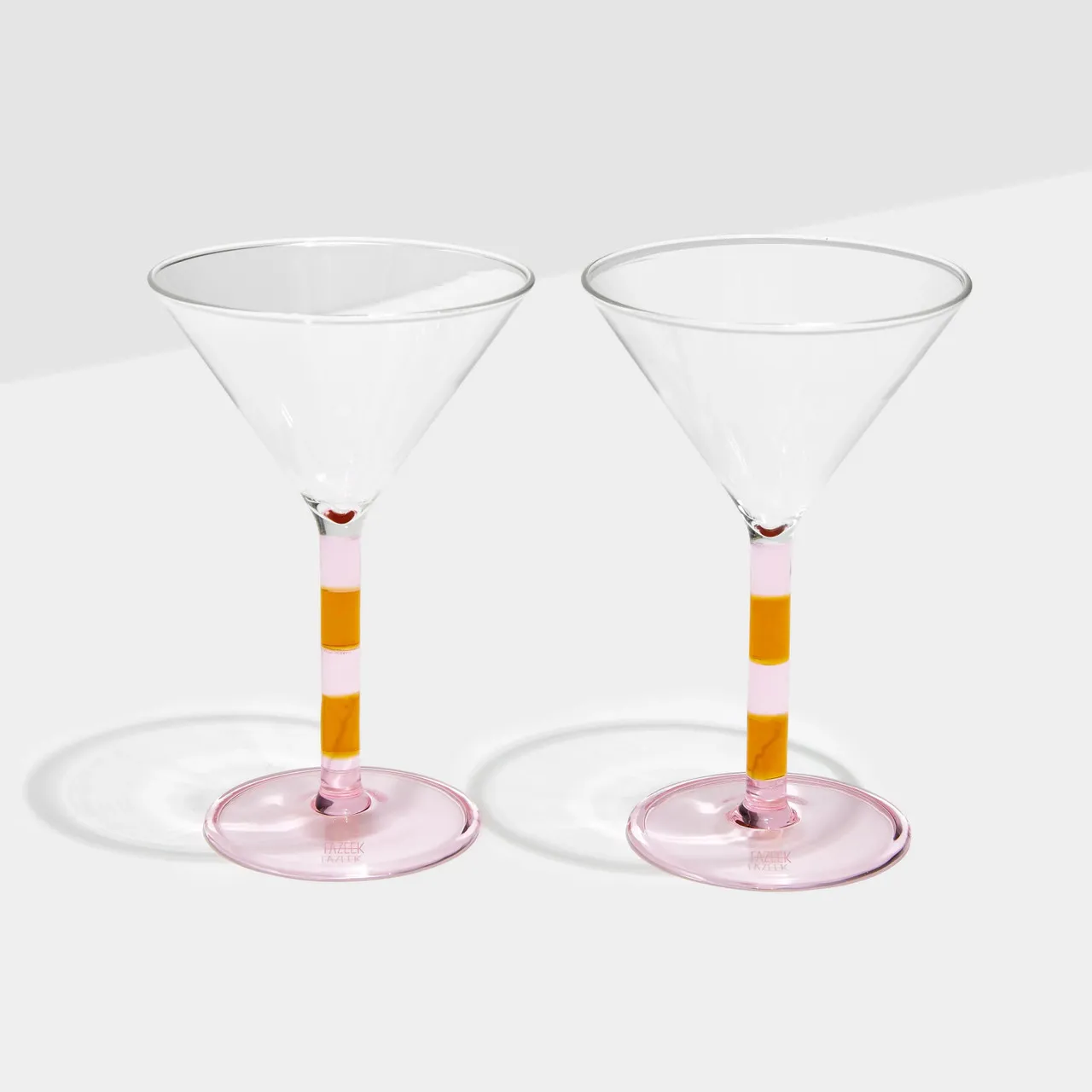 Fazeek Striped Martini Glasses Set of Two, Pink Amber