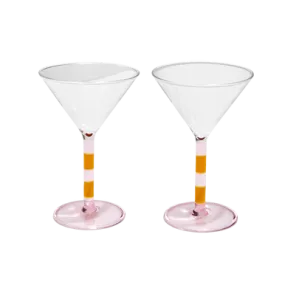 Fazeek Striped Martini Glasses Set of Two, Pink Amber