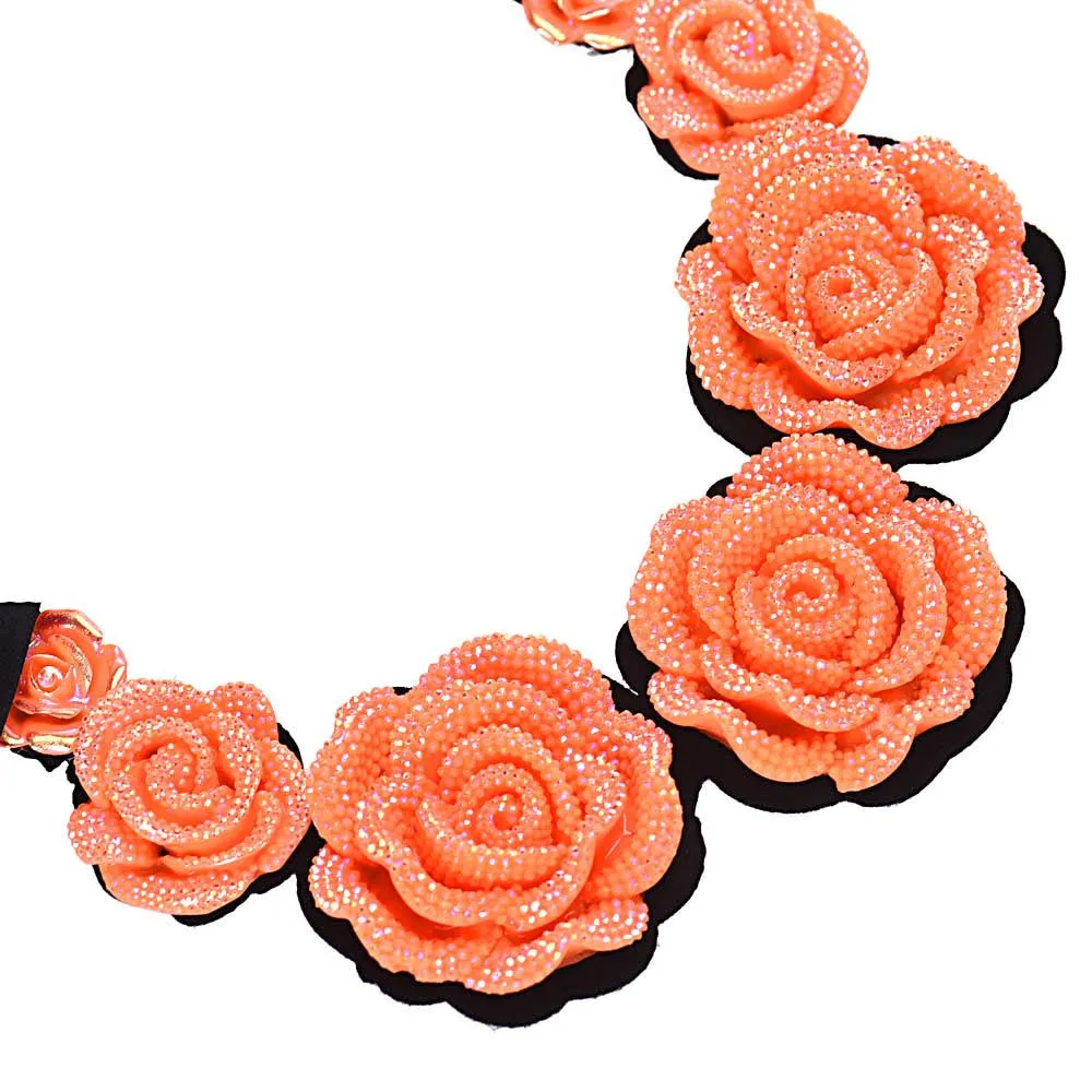 Feida Super 3 COLORS Retro Rose Flower Rhinestone Necklace Short Clavicle Pendants