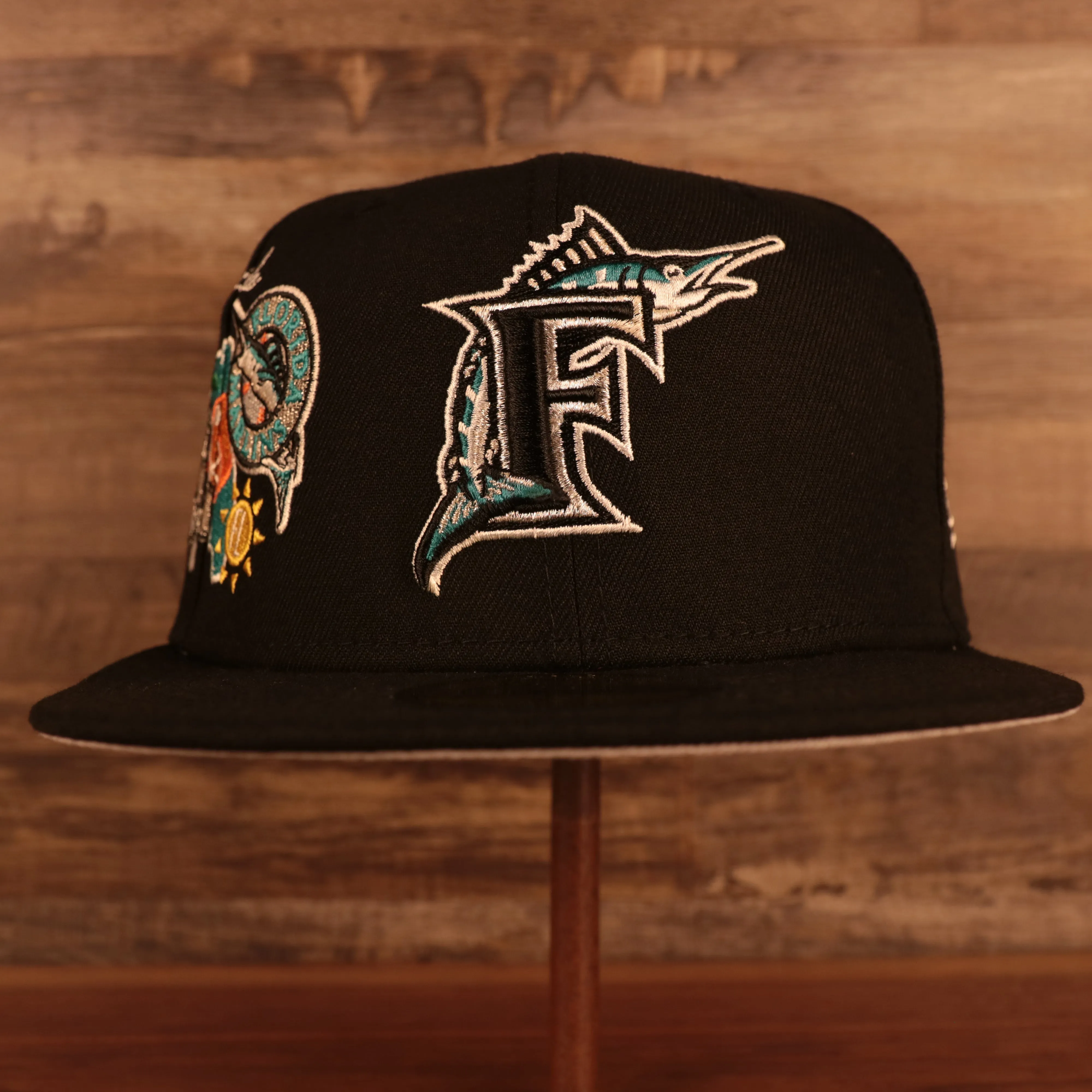 Florida Marlins Cooperstown City Cluster Side Patch Gray Bottom Black 59Fifty Fitted Cap