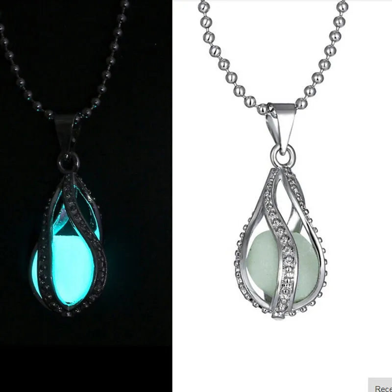 For Women Glowing Necklace Pendant Water Drop Glowing Stone Jewelry Charm Glow In The Dark Pendants Gift Necklace SM6