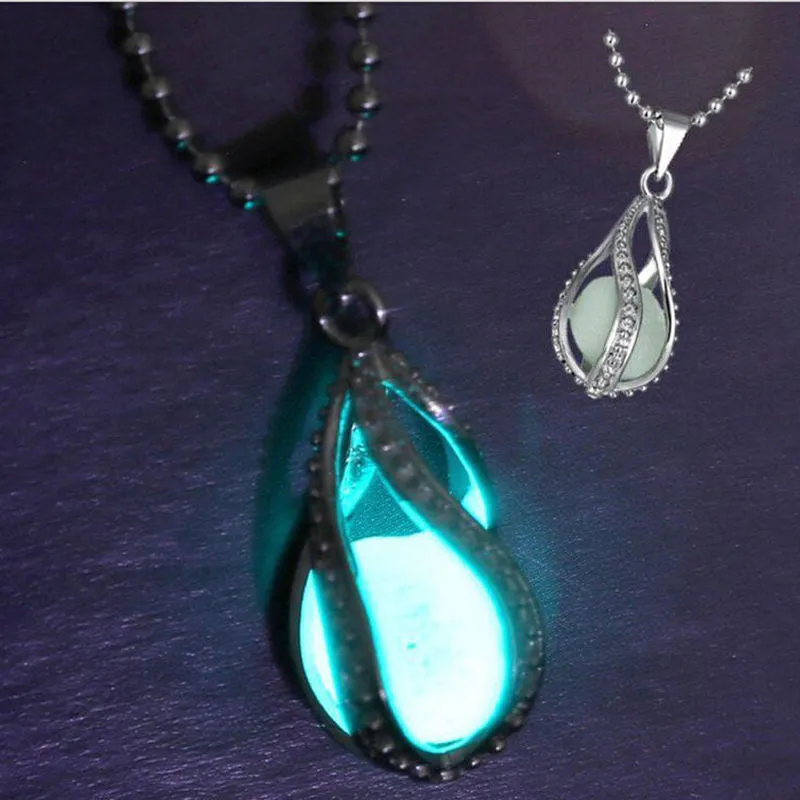 For Women Glowing Necklace Pendant Water Drop Glowing Stone Jewelry Charm Glow In The Dark Pendants Gift Necklace SM6