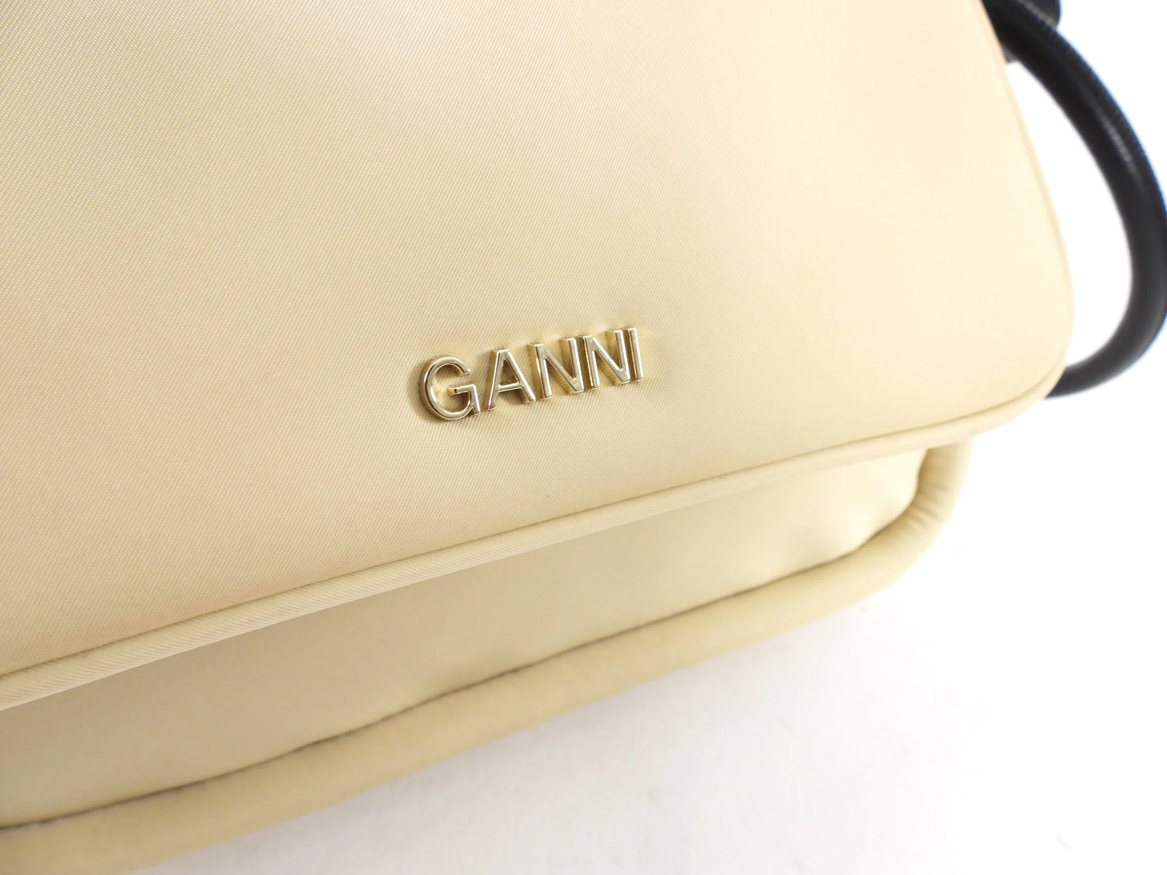 Ganni Beige Nylon and Black Leather Two Way Bag