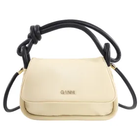 Ganni Beige Nylon and Black Leather Two Way Bag