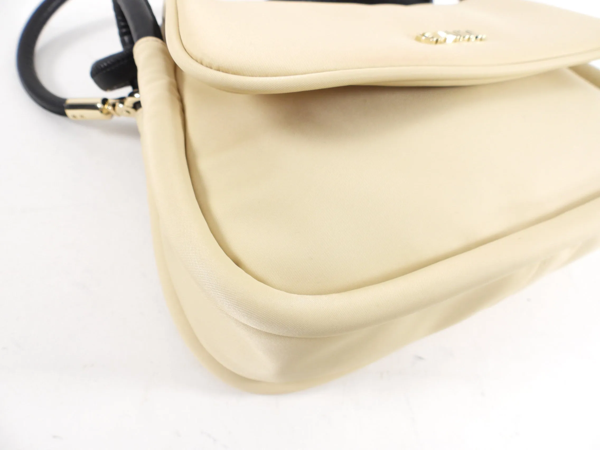 Ganni Beige Nylon and Black Leather Two Way Bag