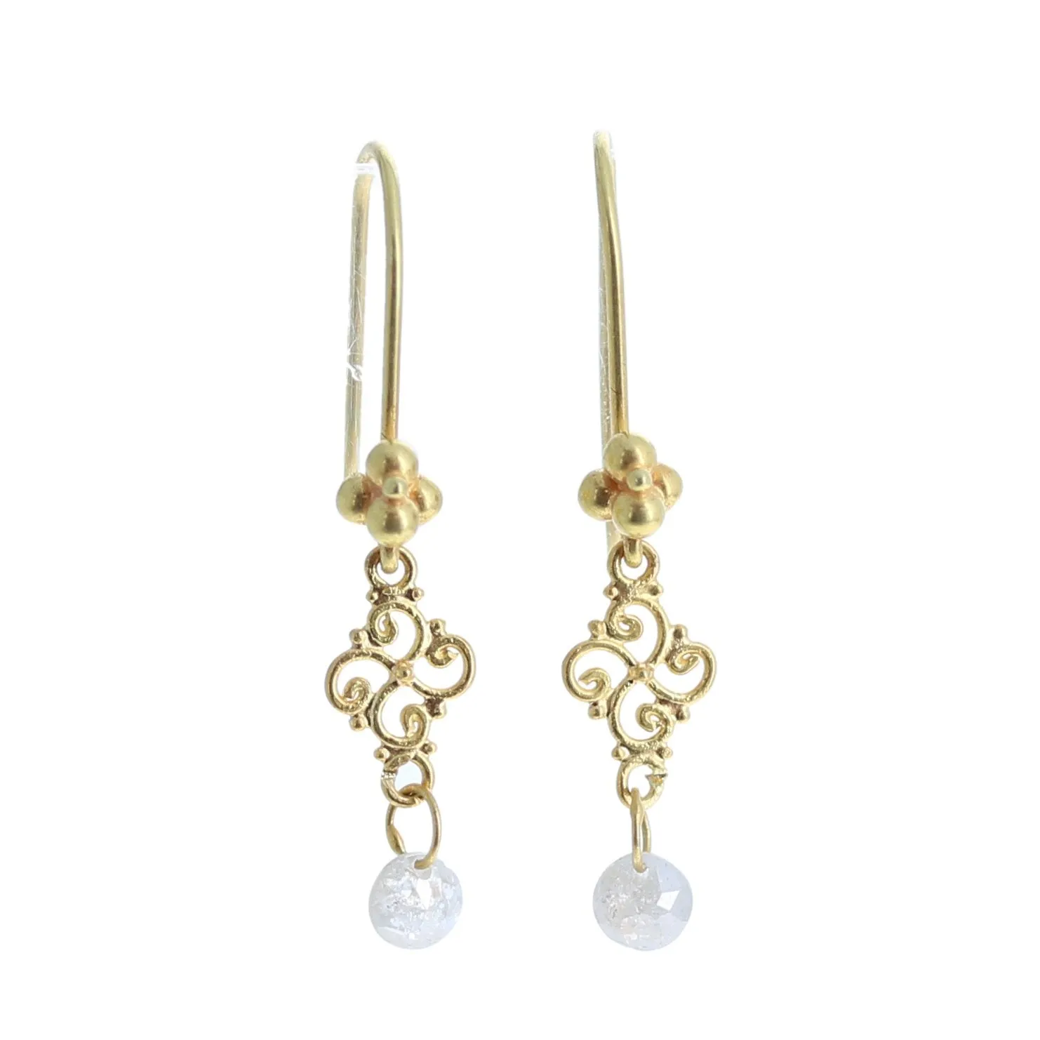 Gold White Diamond Earrings Faceted 18K Round Shape