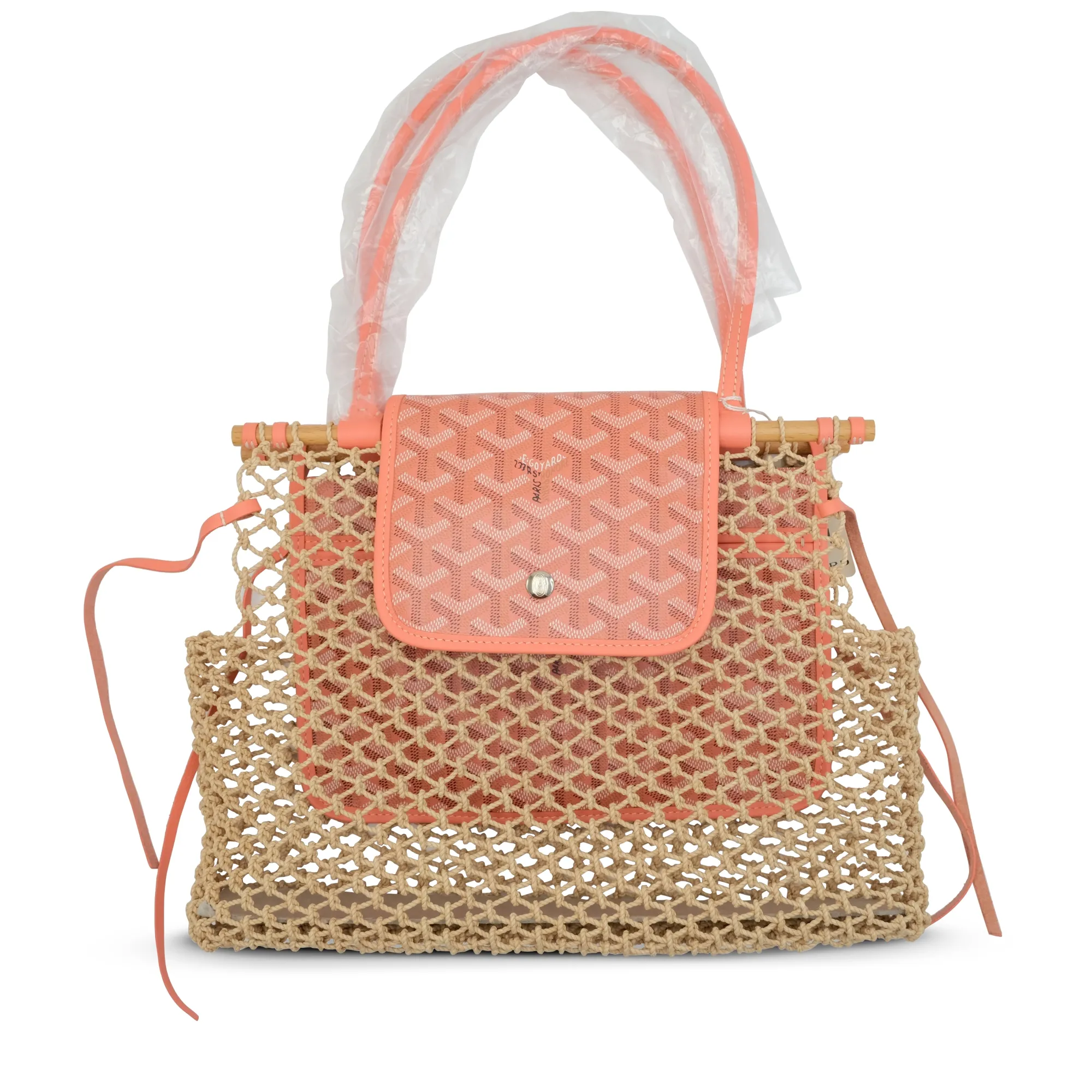 Goyard Coral Chevroches Calfskin and Raffia Mesh Aligre Bag