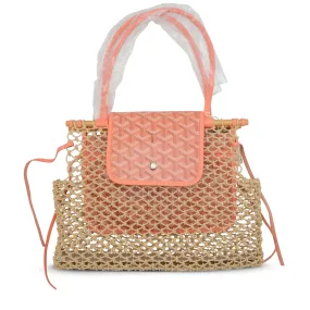 Goyard Coral Chevroches Calfskin and Raffia Mesh Aligre Bag