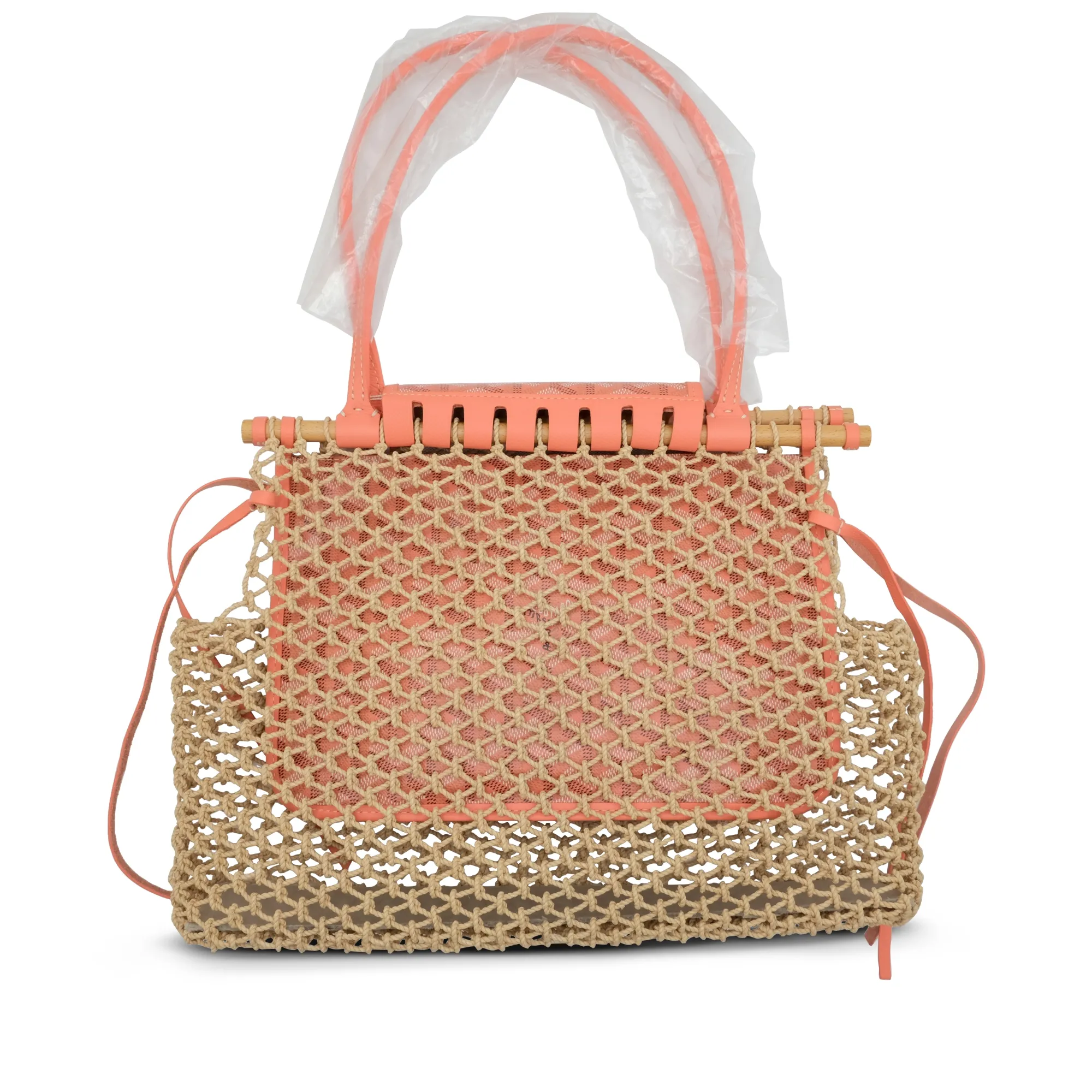 Goyard Coral Chevroches Calfskin and Raffia Mesh Aligre Bag