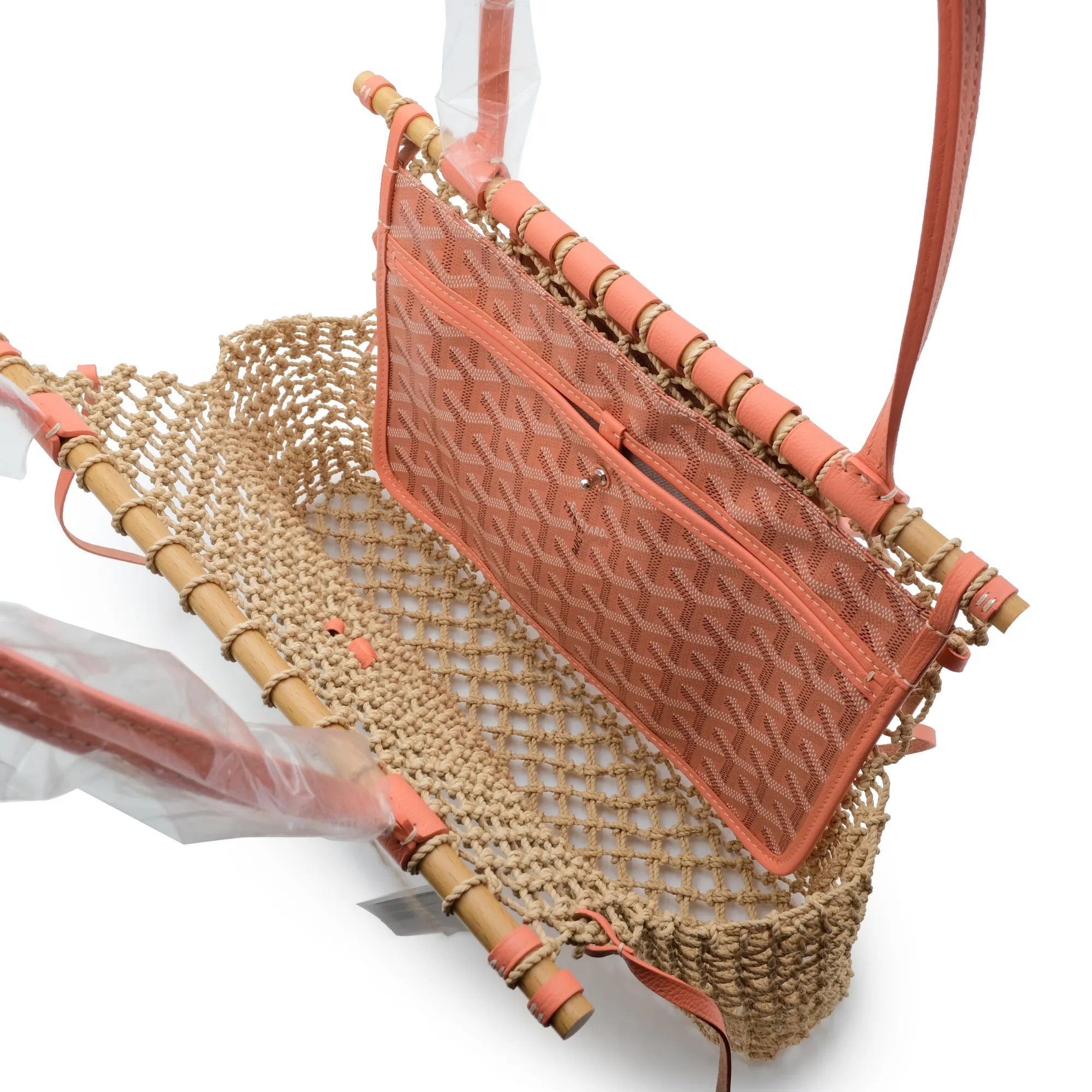 Goyard Coral Chevroches Calfskin and Raffia Mesh Aligre Bag