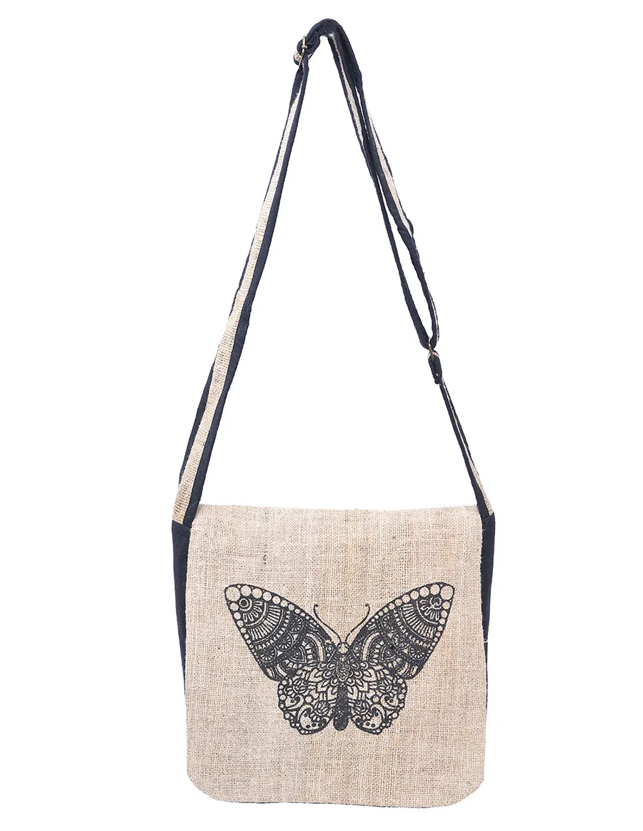 Graphic Hemp Cotton Messenger Bag Butterfly