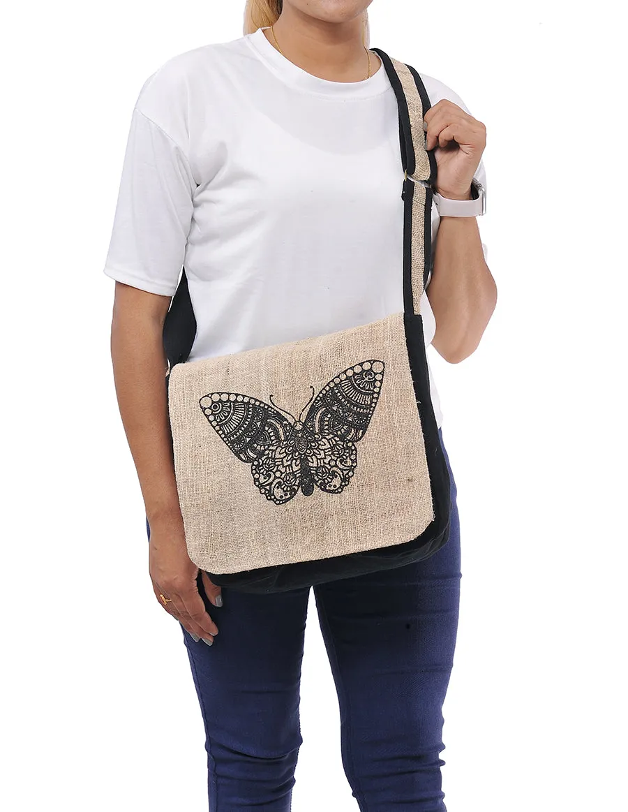 Graphic Hemp Cotton Messenger Bag Butterfly