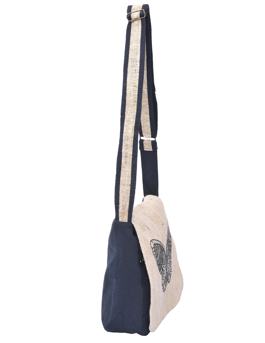 Graphic Hemp Cotton Messenger Bag Butterfly