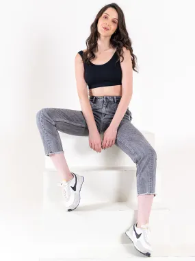 Grey Baggy-fit Jeans For Women