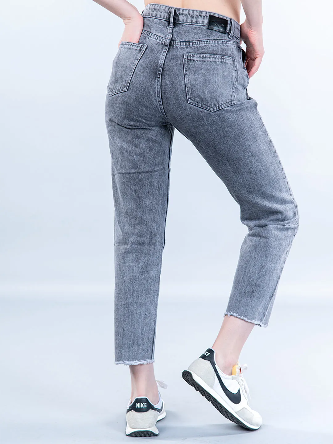 Grey Baggy-fit Jeans For Women