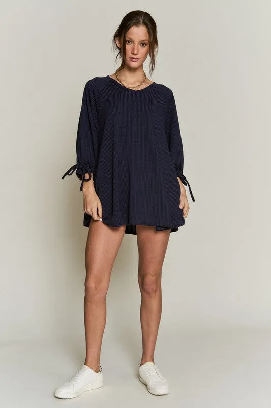 Happy Life Oversized Tunic Top - Navy