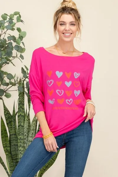 Heart Graphic Long Sleeve T-Shirt - Pink