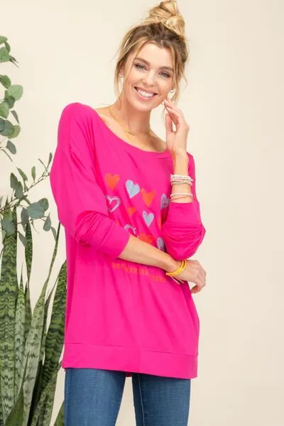 Heart Graphic Long Sleeve T-Shirt - Pink