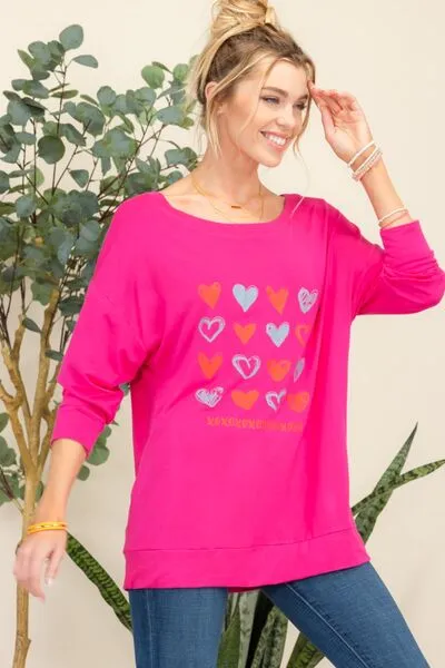 Heart Graphic Long Sleeve T-Shirt - Pink