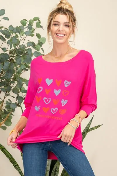 Heart Graphic Long Sleeve T-Shirt - Pink