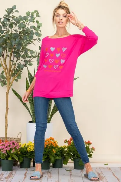 Heart Graphic Long Sleeve T-Shirt - Pink