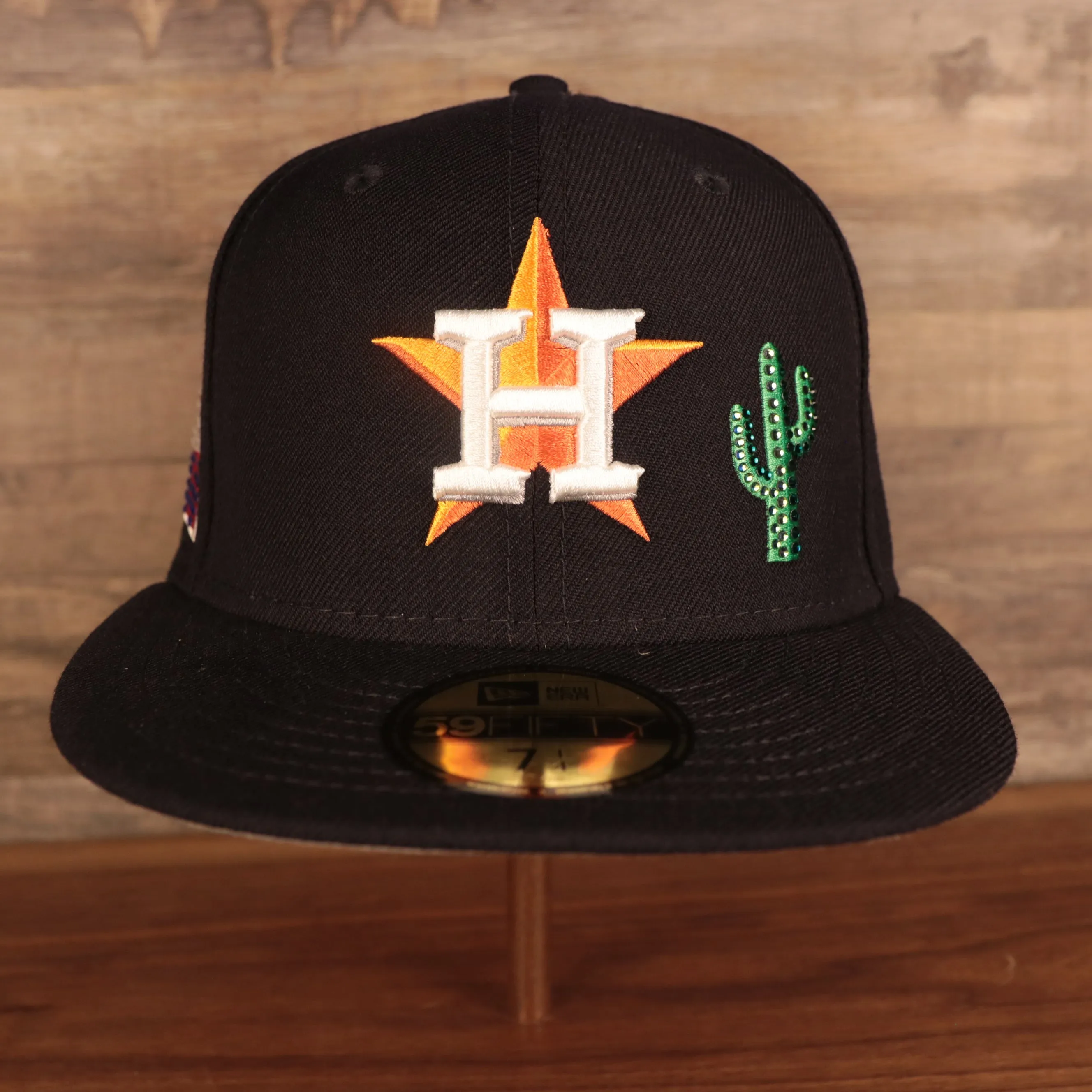 Houston Astros Iced Out Side Patch Cactus Texas Flag Gray Bottom Crystal Icons 59Fifty Fitted Cap